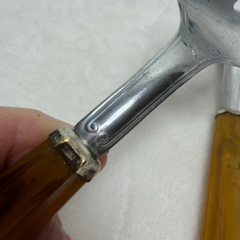 VTG Butterscotch Amber Marbled‎ Salad Serving Set Fork and Spoon MCM Retro Farm